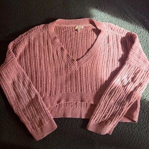 Silence + Noise Dusty Pink Cropped V-Neck Sweater